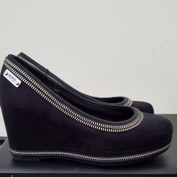 Michael Kors Shoes - Michael Kors Sherry Black Suede Zipper Wedge Heel Womens Size 5